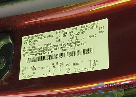 2015 Ford F-150 King Ranch from USA, damaged, VIN 1FTEW1EG5FFC14195